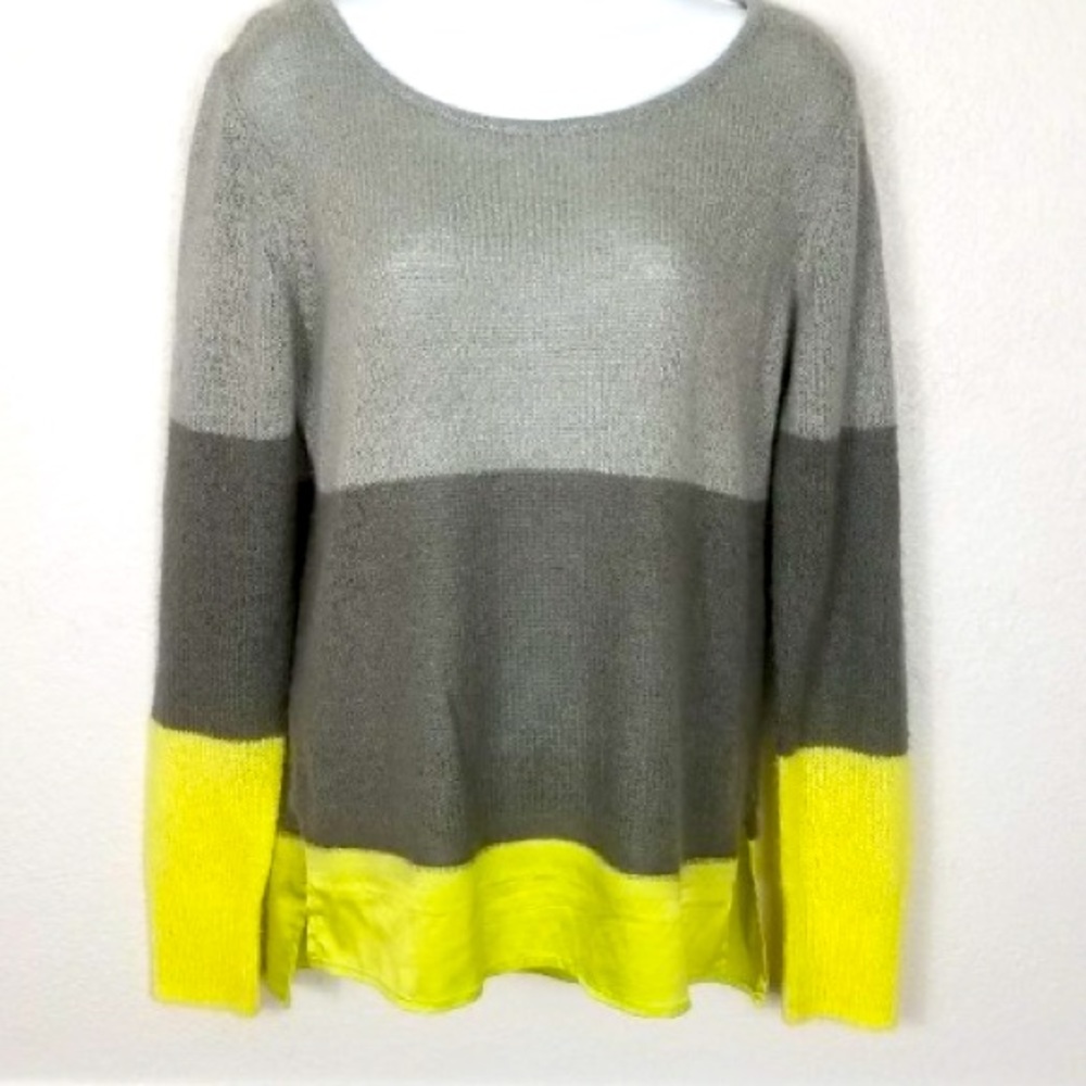 Hinge Striped Mixed Media Colorblock Sweater Med